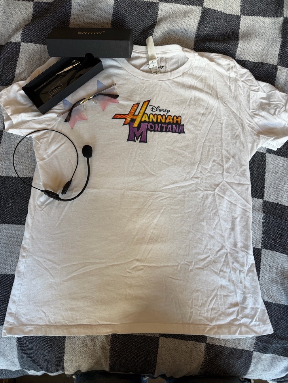 Disney White Hannah Montana Tee with Purple & Yellow Logo